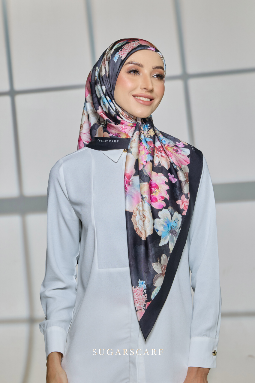 ( Square ) Celeste Matte Satin Silk Scarf ( LUNAR GRACE )