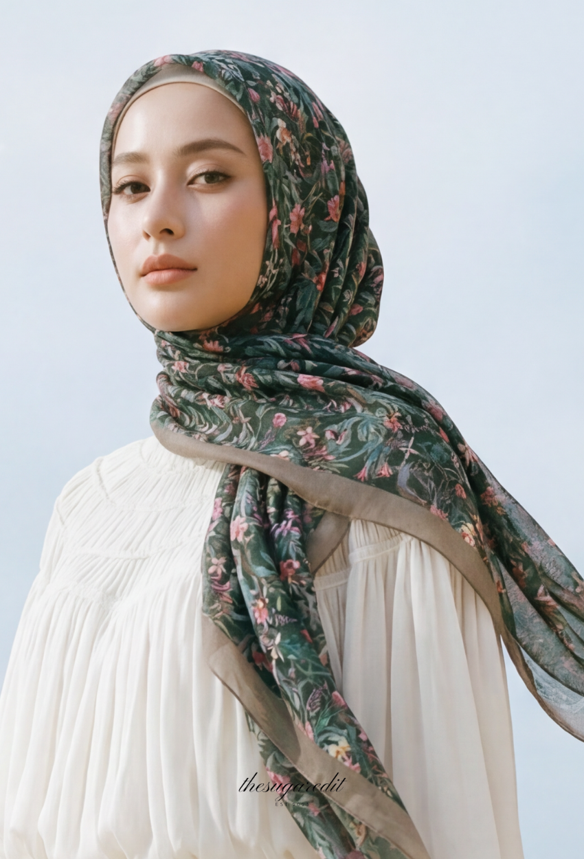 TSE BloomInvitation Japanese Cotton Voile Square Noémie - Chocolate Border