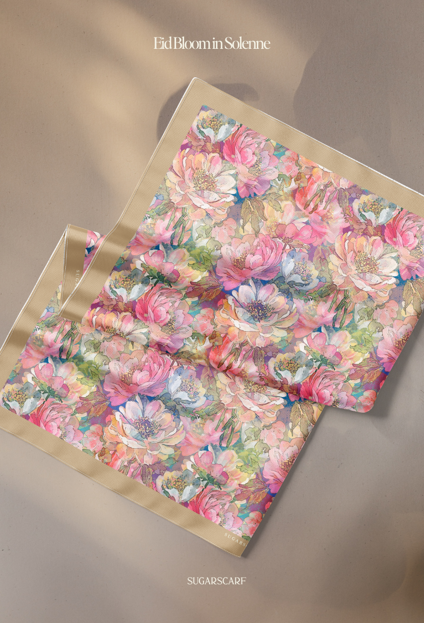 Eid Bloom 2026 Scarves Mixed Satin Square in Solenne - Send after 2nd March