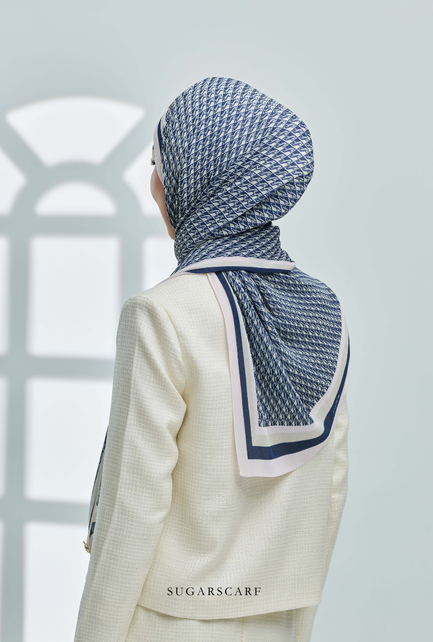 YES DEFECT ( Full Wide Pleats Shawl ) Classy Monogram ( DARK BLUE ) - Regal Blue