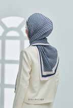 YES DEFECT ( Full Wide Pleats Shawl ) Classy Monogram ( DARK BLUE ) - Regal Blue