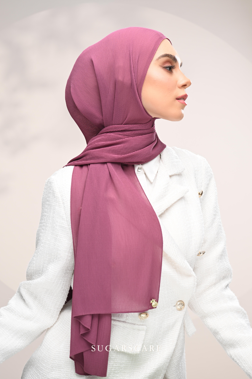 (SAMPLE) ( Full Wide Pleats Shawl ) Elegant Folds Everyday Ironless Pleats Shawl ( Mangosteen )