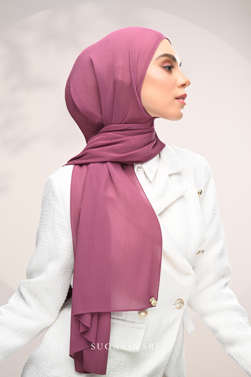 ( Full Wide Pleats Shawl ) Elegant Folds Everyday Ironless Pleats Shawl ( Mangosteen )