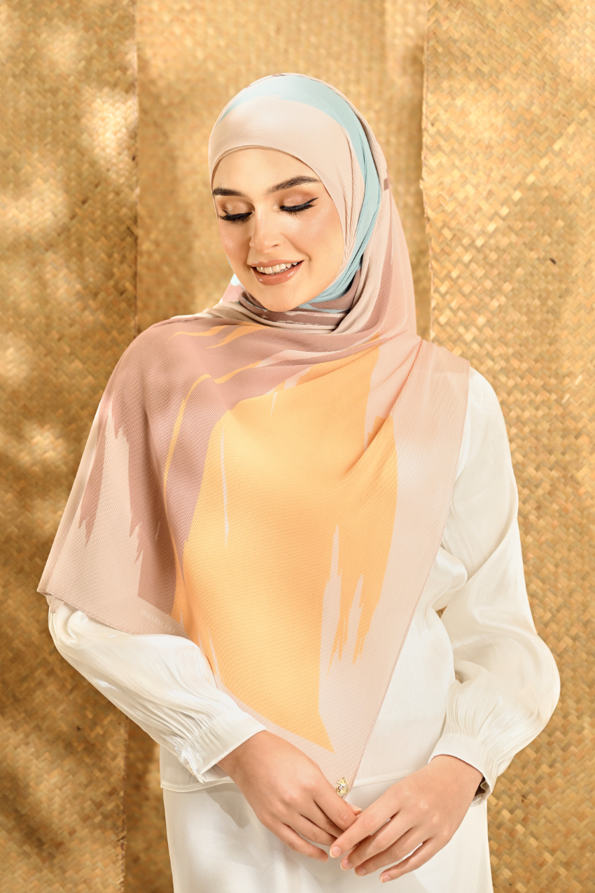 YES ( Full Wide Pleats Shawl ) Seri Raya Euphoria ( Chocolate Sunburst )