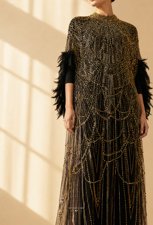 Seraphina Crystal Beads Drape In Golden Midnight