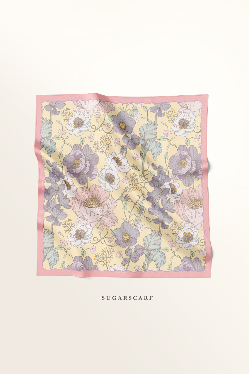 YES DEFECT ( Square ) Bloom in Grace Mixed Satin Silk Square ( Lovely )