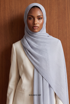 ( Full Wide Pleats Shawl ) Elegant Folds Everyday - (BlueFrosting)
