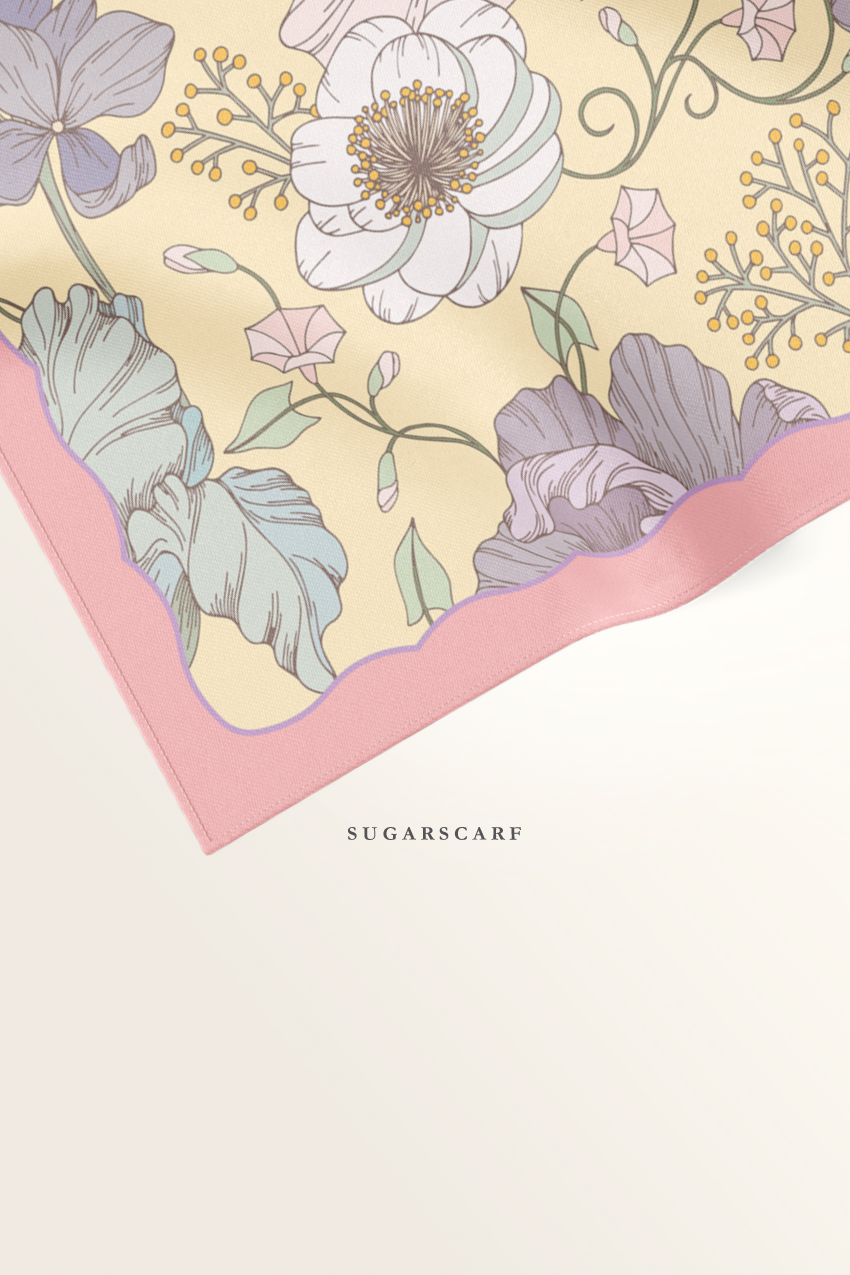 YES DEFECT ( Square ) Bloom in Grace Mixed Satin Silk Square ( Lovely )