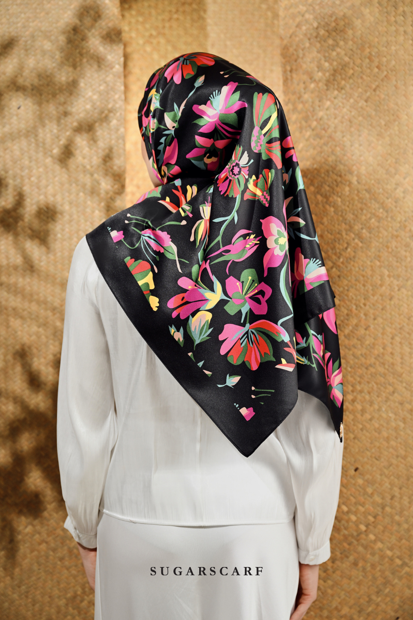 YES ( Square ) Seri Blooming Mixed Satin Silk Scarf ( AYANA )