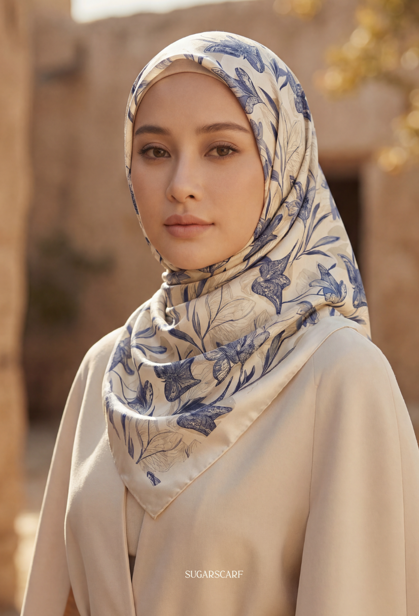 Eid Bloom 2026 Scarves Mixed Satin Square in Regency - Send after 2nd March