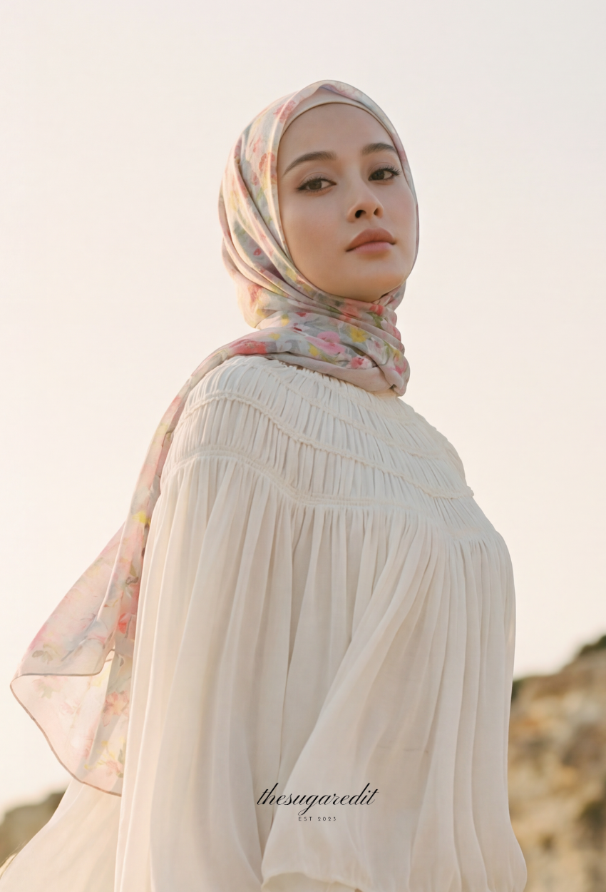 TSE BloomInvitation Japanese Cotton Voile Square In PeonyDrama