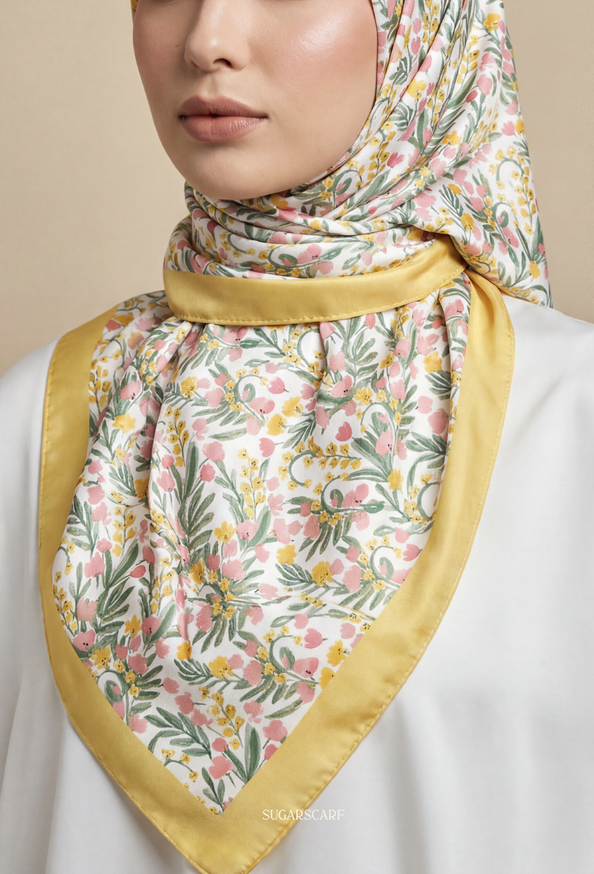 Eid Bloom 2026 Scarves Mixed Satin Square in PixieBloom - Send after 2nd March