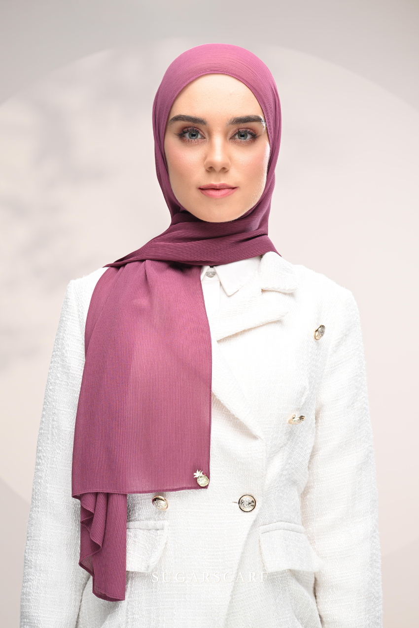 (SAMPLE) ( Full Wide Pleats Shawl ) Elegant Folds Everyday Ironless Pleats Shawl ( Mangosteen )