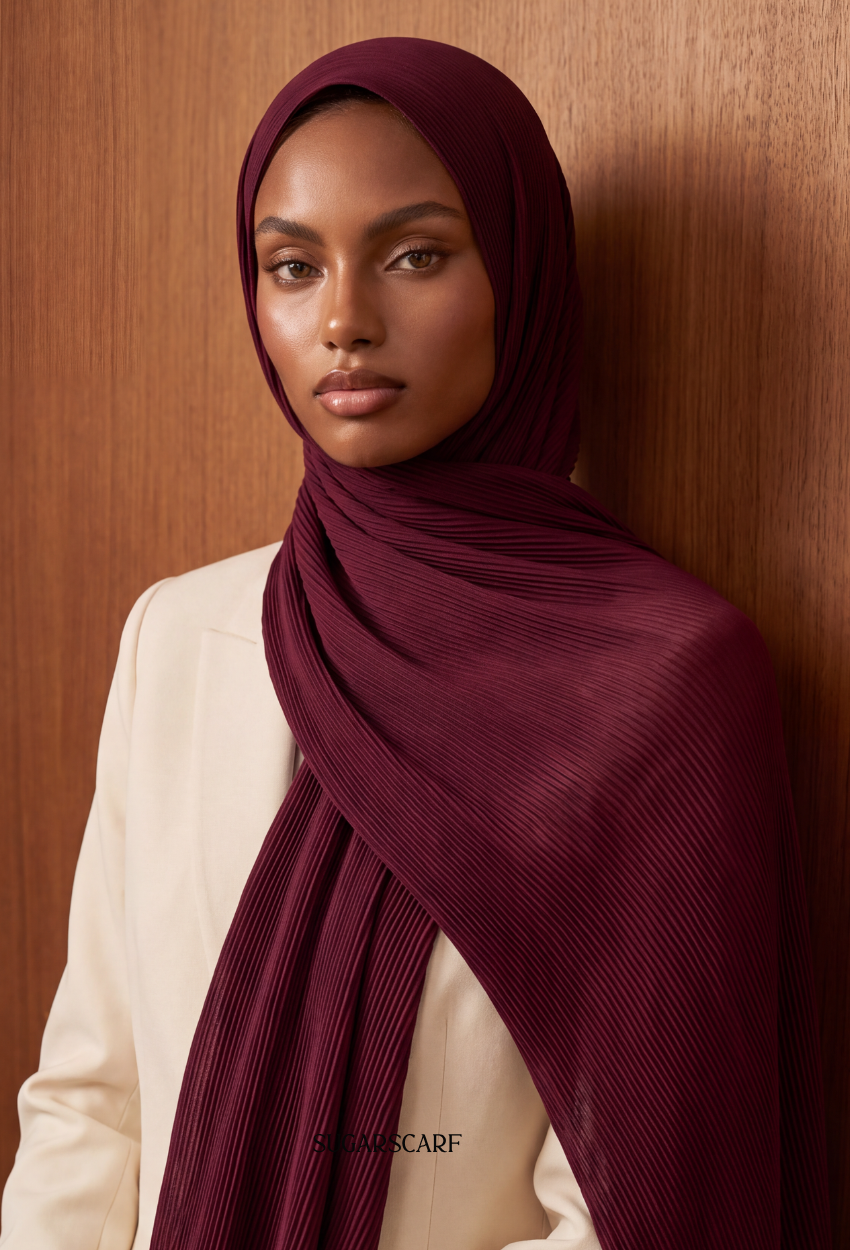 ( Full Wide Pleats Shawl ) Elegant Folds Everyday - Cherry