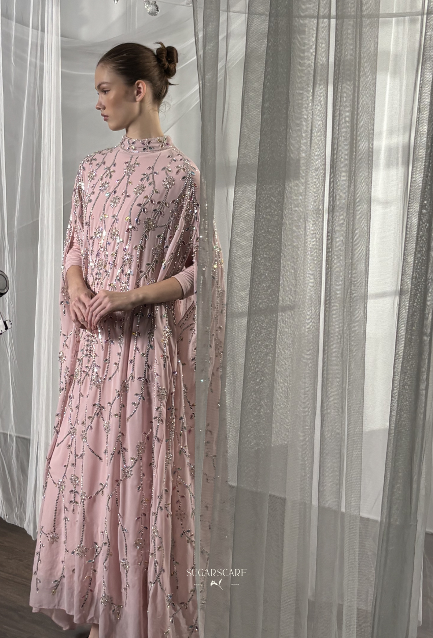 Angeline Crystal Beads Drape In SweetPink