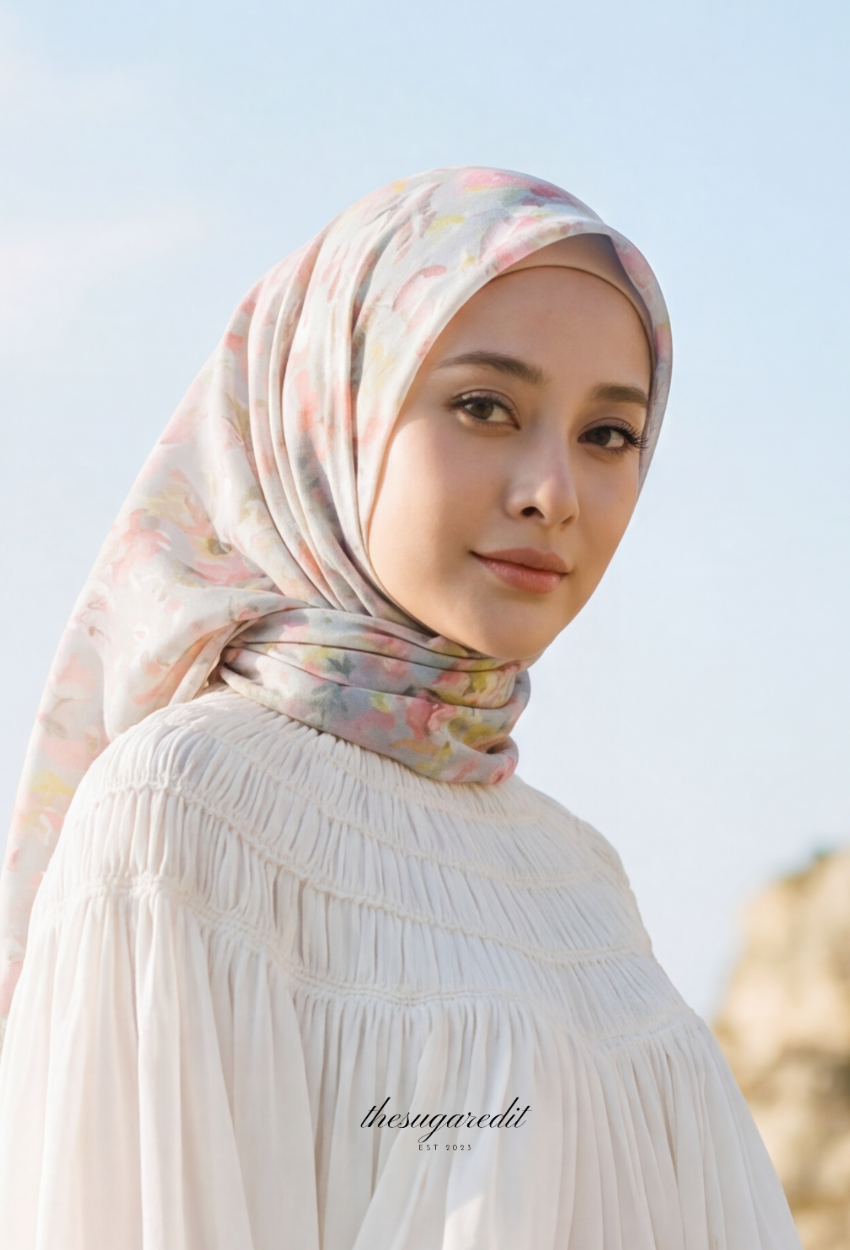 TSE BloomInvitation Japanese Cotton Voile Square In PeonyDrama