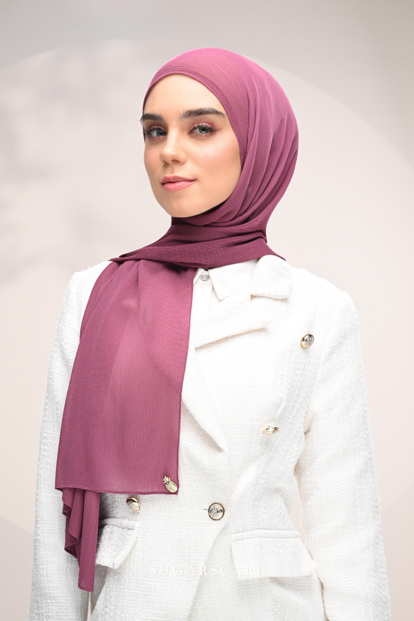 (SAMPLE) ( Full Wide Pleats Shawl ) Elegant Folds Everyday Ironless Pleats Shawl ( Mangosteen )