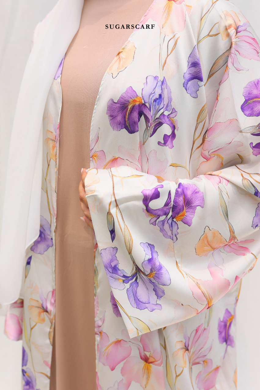 Silky Poetry Abaya Outer in Moon Petal