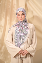 YES DEFECT - ( Square ) Eid Flower Power Mixed Satin Silk Scarf ( PILLOW TALK )