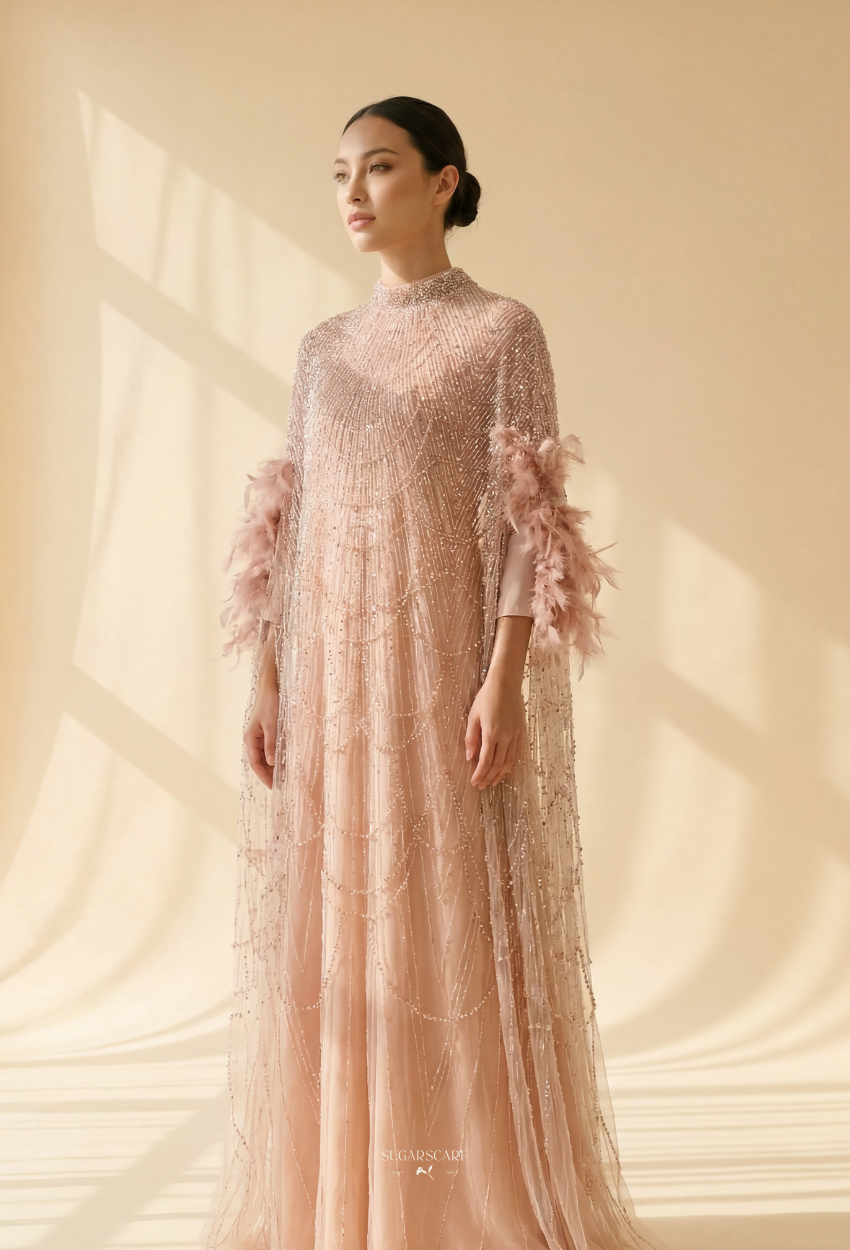 Seraphina Crystal Beads Drape In Blush Rose