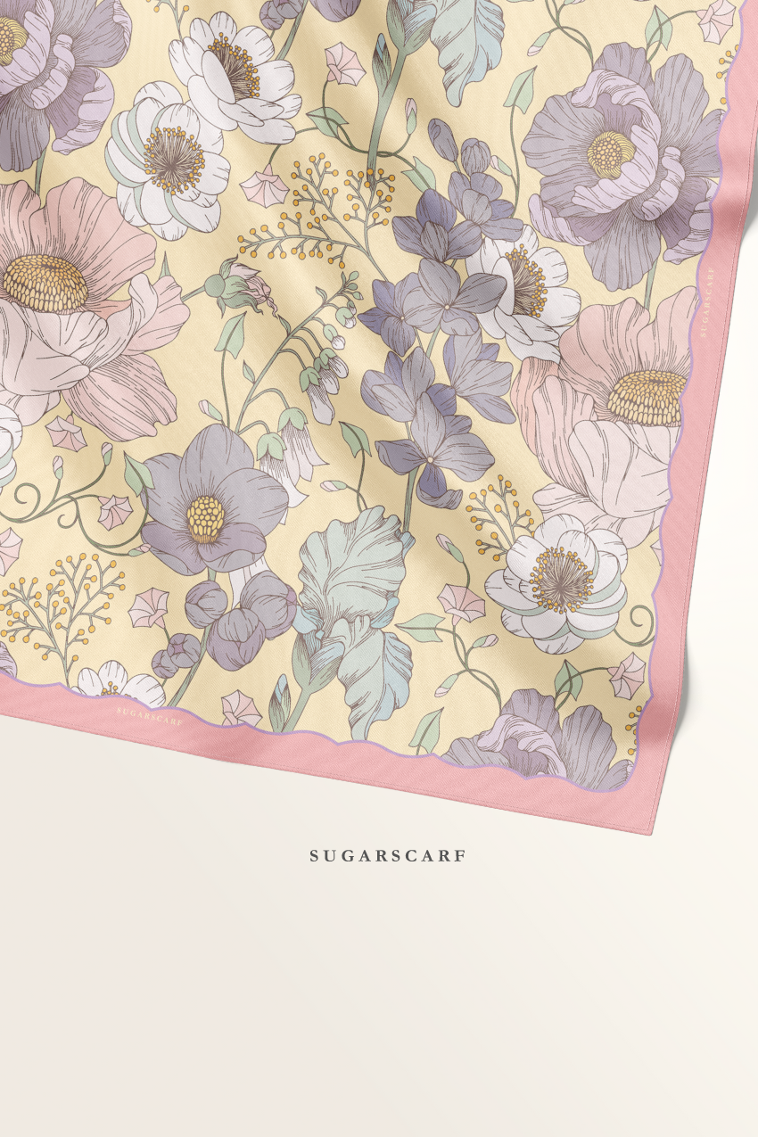YES DEFECT ( Square ) Bloom in Grace Mixed Satin Silk Square ( Lovely )