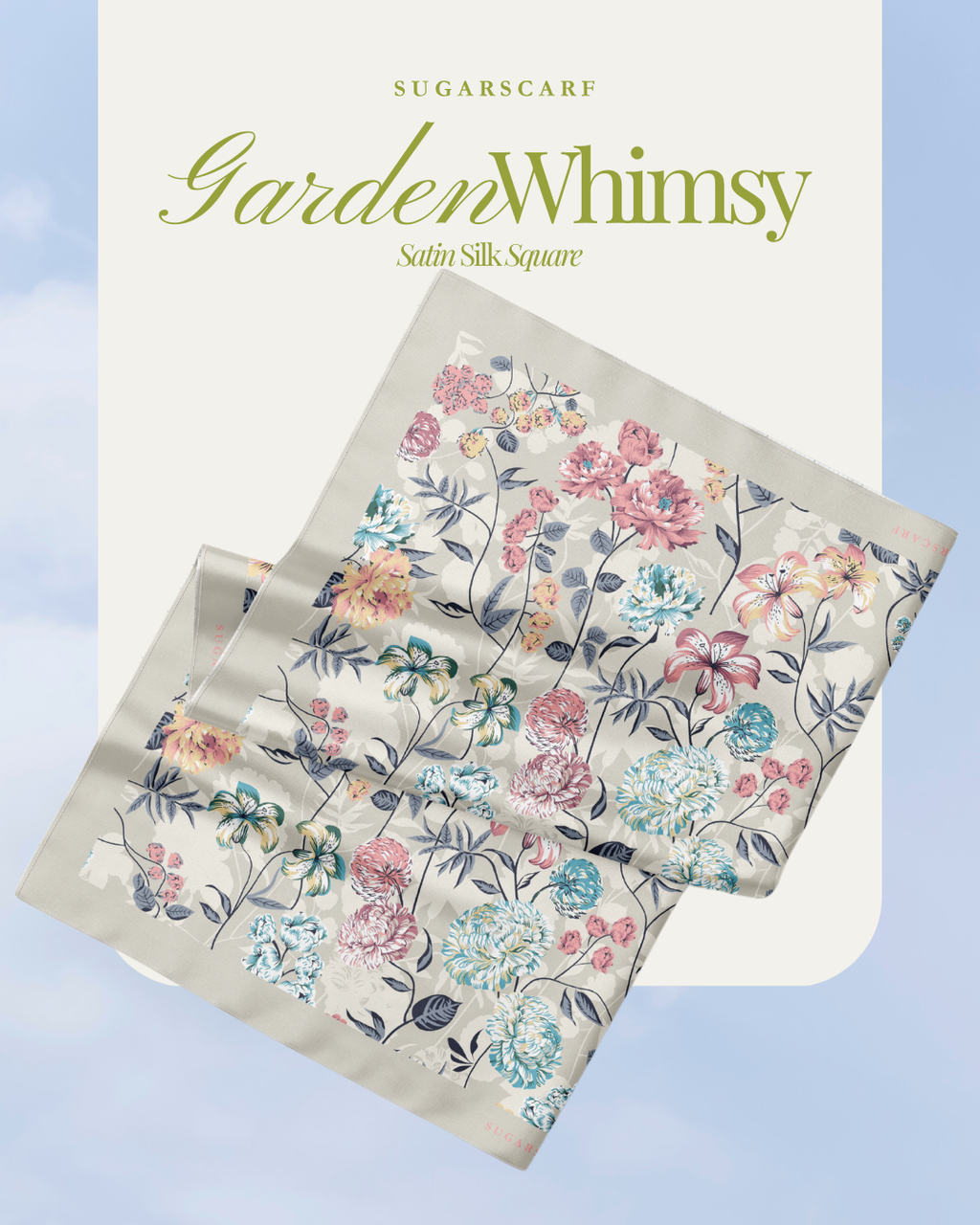 YES DEFECT Matte Satin Silk Sq (Garden Whimsy) in Wildflower Waltz