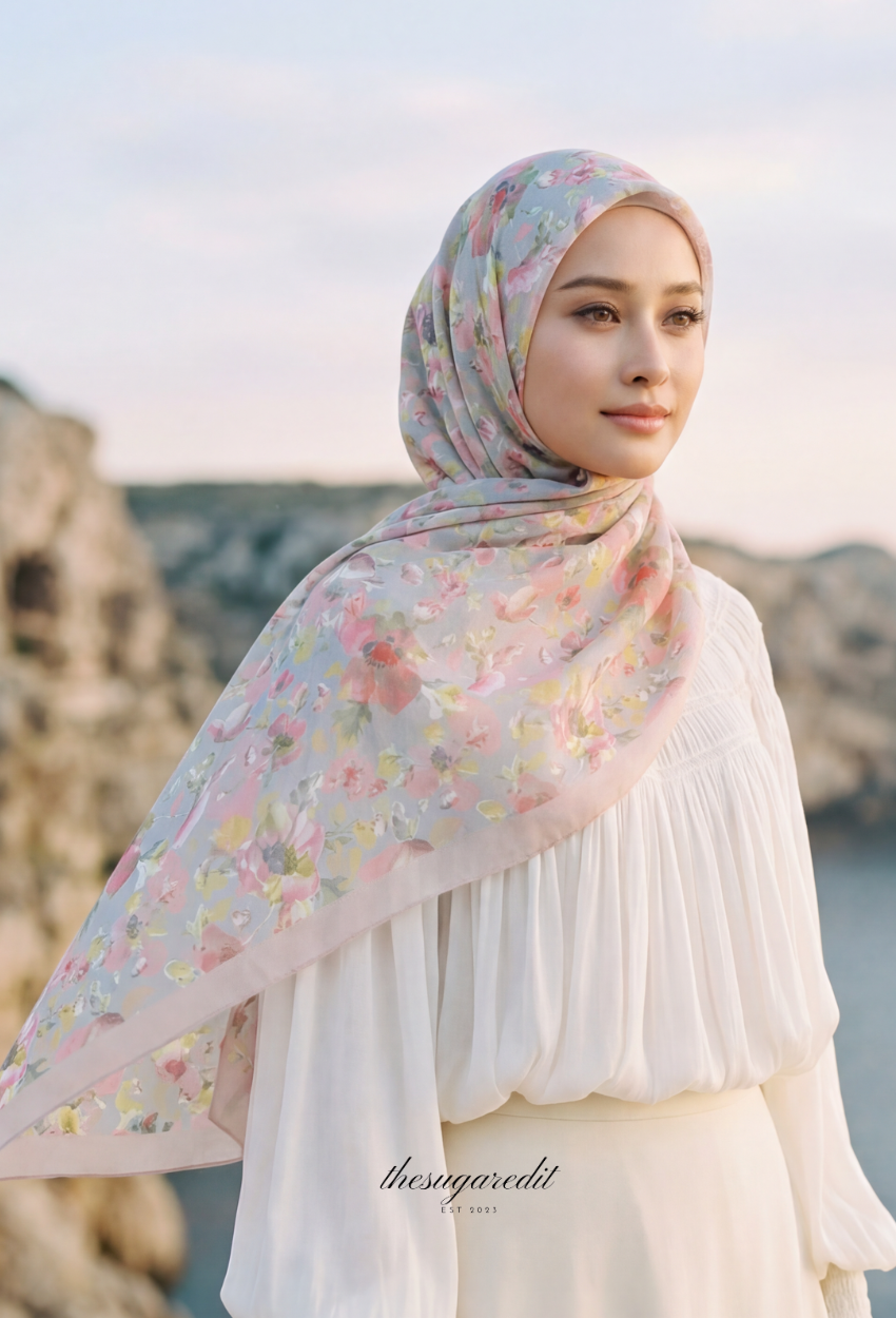 TSE BloomInvitation Japanese Cotton Voile Square In PeonyDrama