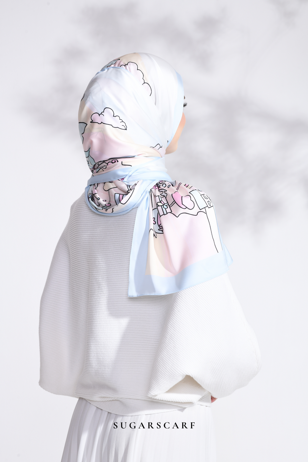 LE ThePinkHoliday Wide Mixed Satin Silk Shawl in Blue Sand