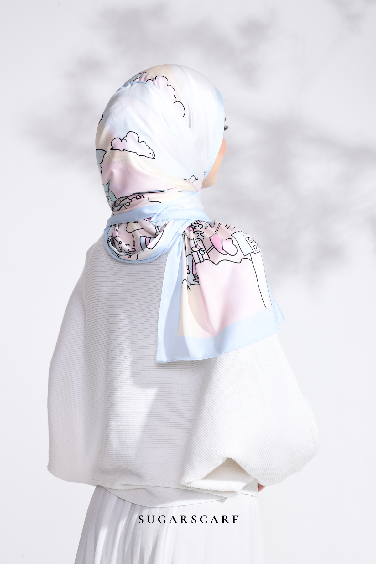 YES DEFECT - LE ThePinkHoliday Wide Mixed Satin Silk Long Shawl in Blue Sand