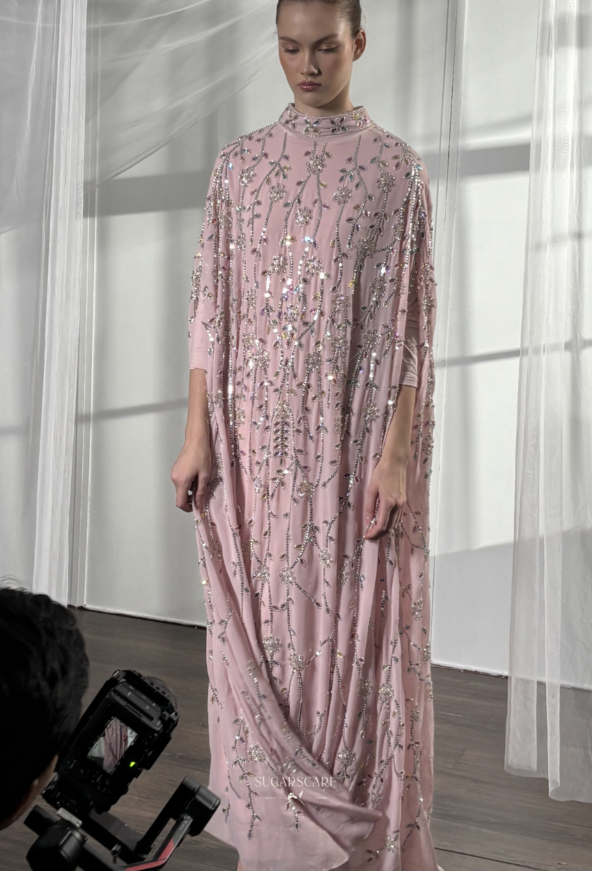 Angeline Crystal Beads Drape In SweetPink