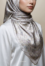 Eid Classy 2026 Scarves Mixed Satin Square in PerlaSilver