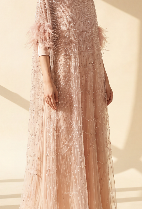 Seraphina Crystal Beads Drape In Blush Rose