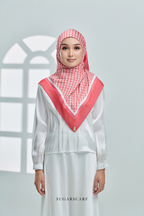 ( Square ) Classy Monogram Mixed Satin Silk Scarf ( Dark Orange )