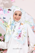 YES DEFECT - ( Square ) Soulful Bloom Mixed Silk Satin Scarf ( Laila - Blue )