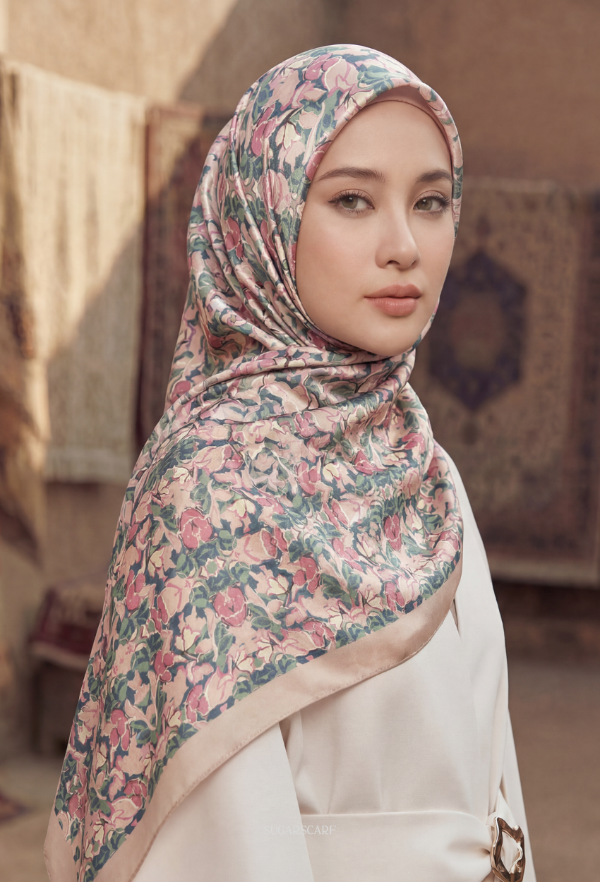 Eid Classy 2026 Scarves Mixed Satin Square in BloomAmoura