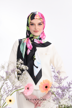 YES ( Square ) Seri Fiora Mixed Satin Silk Scarf ( SERI MALAM )