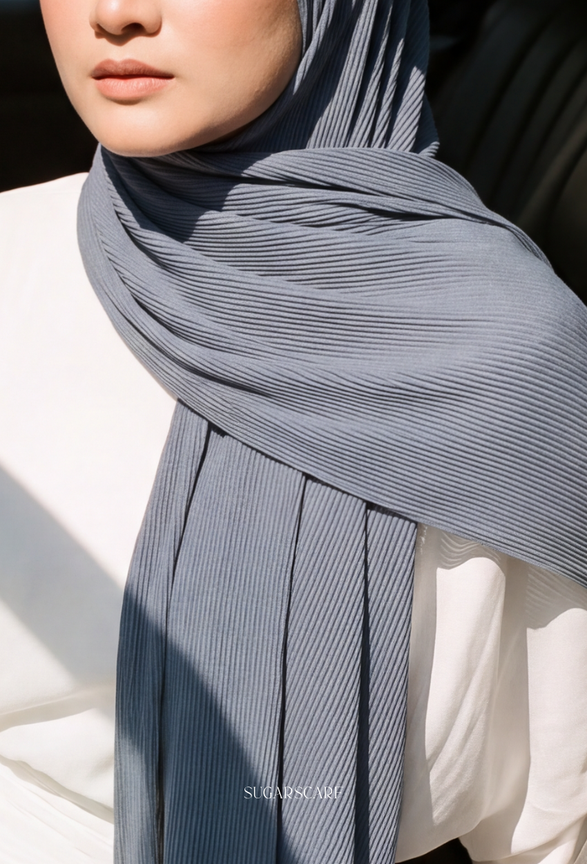 ( Full Wide Pleats Shawl ) Elegant Folds Everyday - (MoonGray- MediumGray)