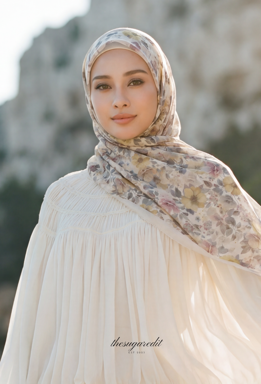 TSE BloomInvitation Japanese Cotton Voile Square In AutumnEvening