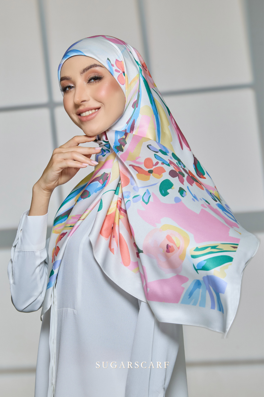 YES DEFECT - ( Square ) Celeste Matte Satin Silk Scarf ( FIREWORKS )