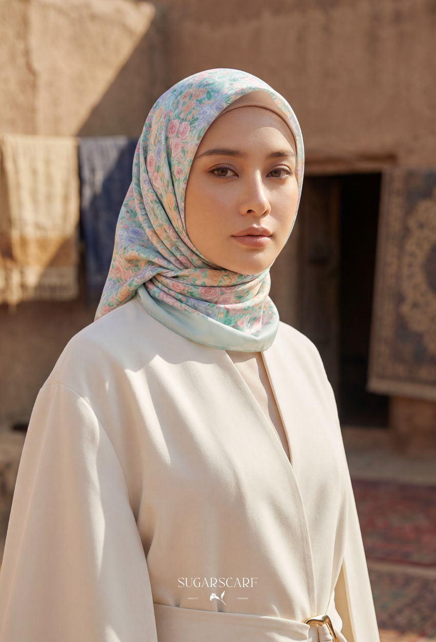 Eid Maison 2026 Scarves Mixed Satin Square in BloomIrina - Preorder