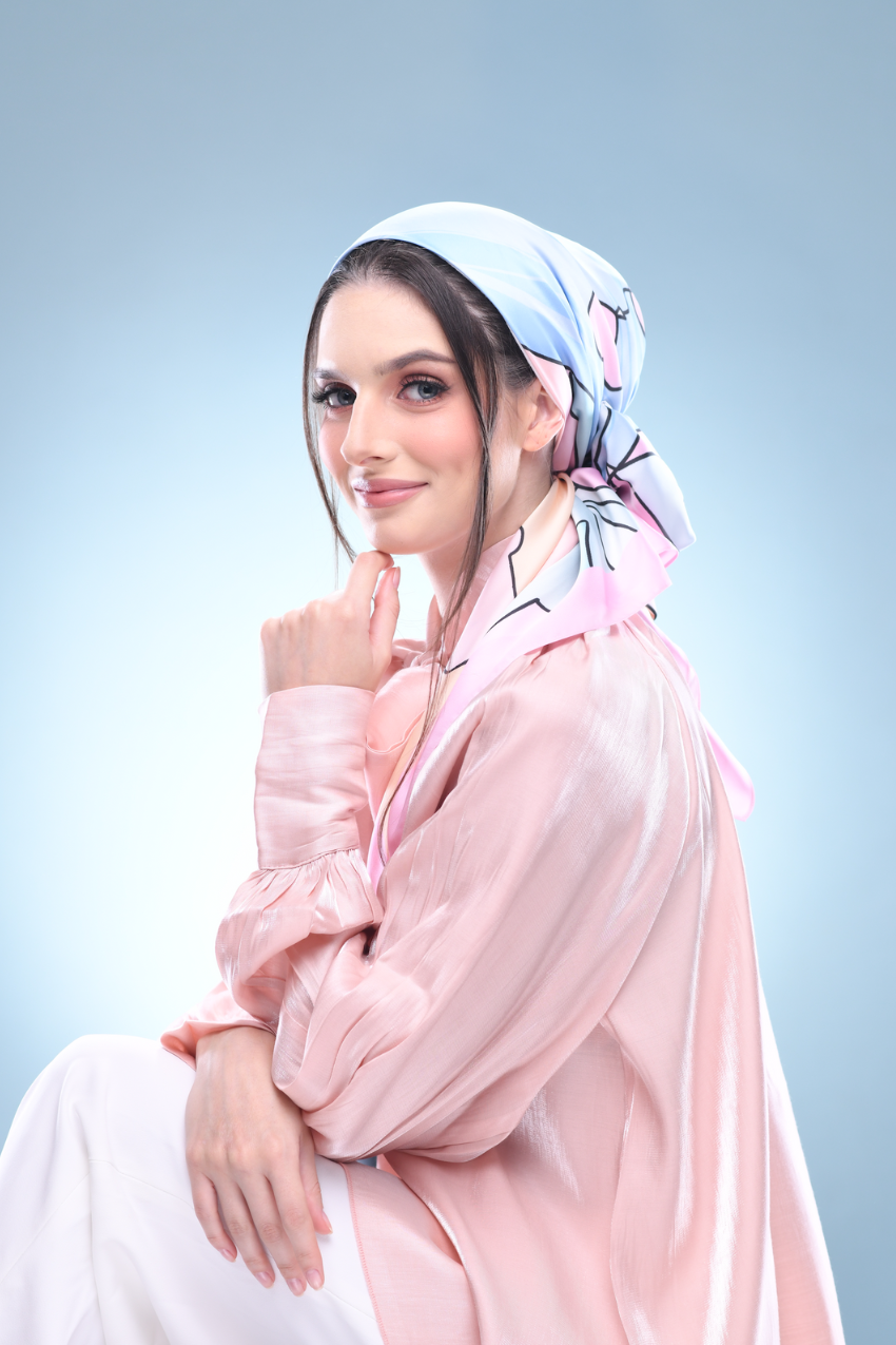YES ( Square ) LE ThePinkHoliday Satin Silky Matte Scarf ( Everything Sweet )