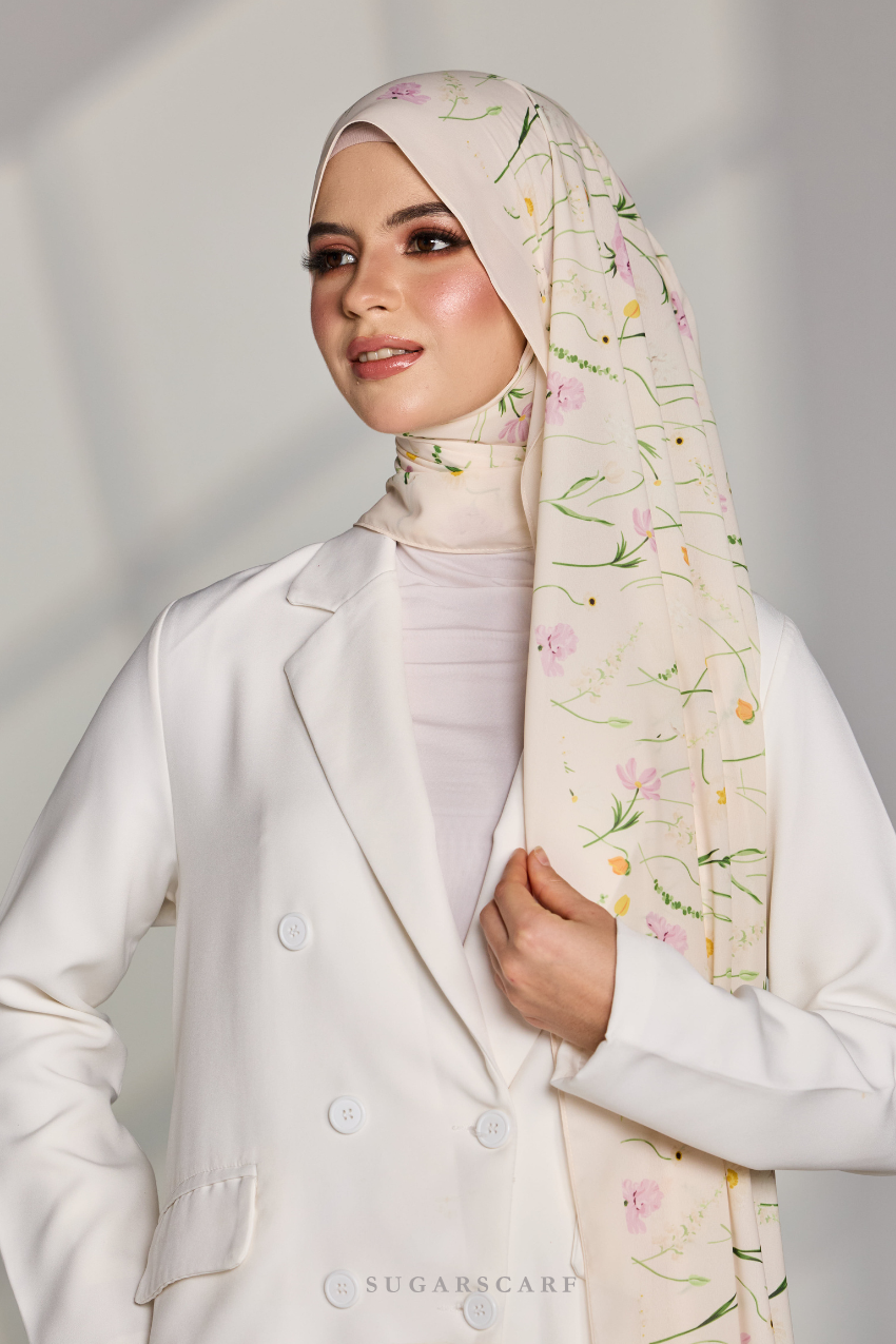 Korean Chiffon Long Shawl (Garden Whimsy) in Bloom Muse