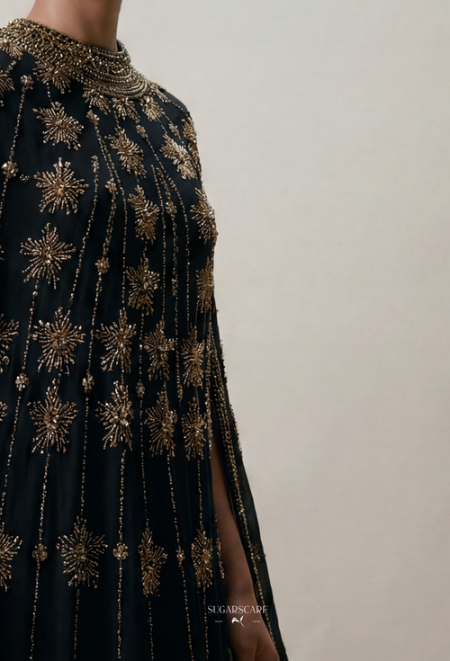 Inara Crystal Beads Drape In Midnight Gold