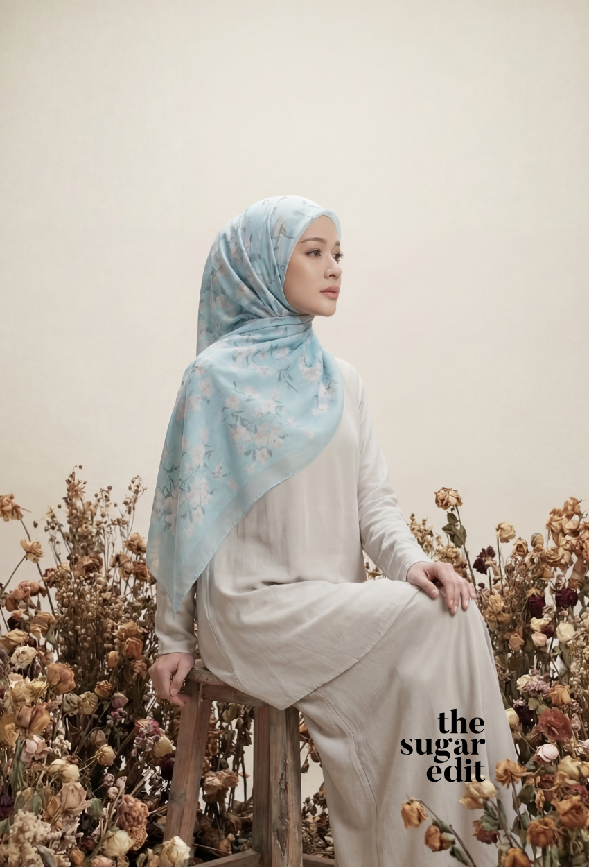 TSE December Serenity Japanese Voile Square In Ice Bloom