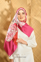 YES DEFECT -  ( Square ) Seri Raya Riang Mixed Satin Silk Scarf ( RED VELVET )