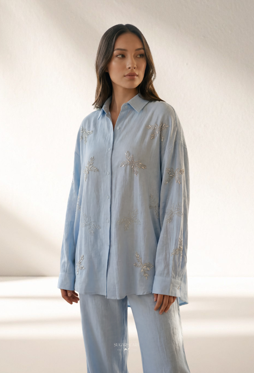 Jeniffer Set Mixed Linen-Blend In BabyBlue