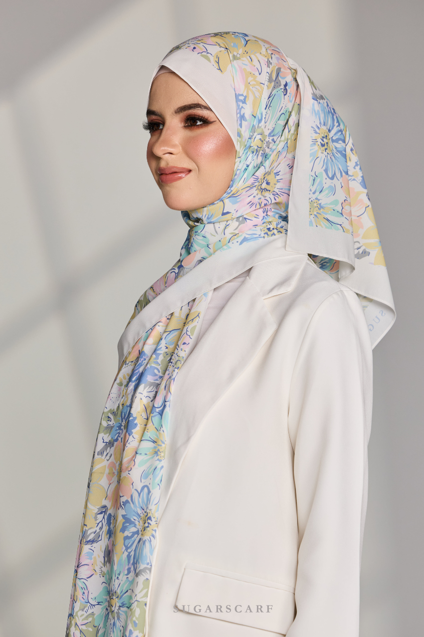 YES DEFECT - Korean Chiffon Long Shawl (Garden Whimsy) in EverBloom