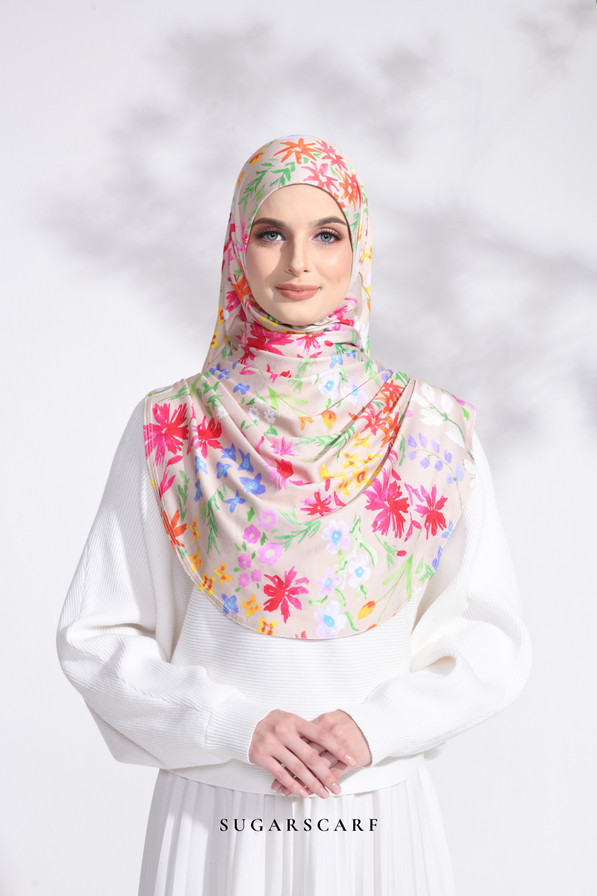 Petite Ditsy Floral in Iris Slip On Hijab (Beige)