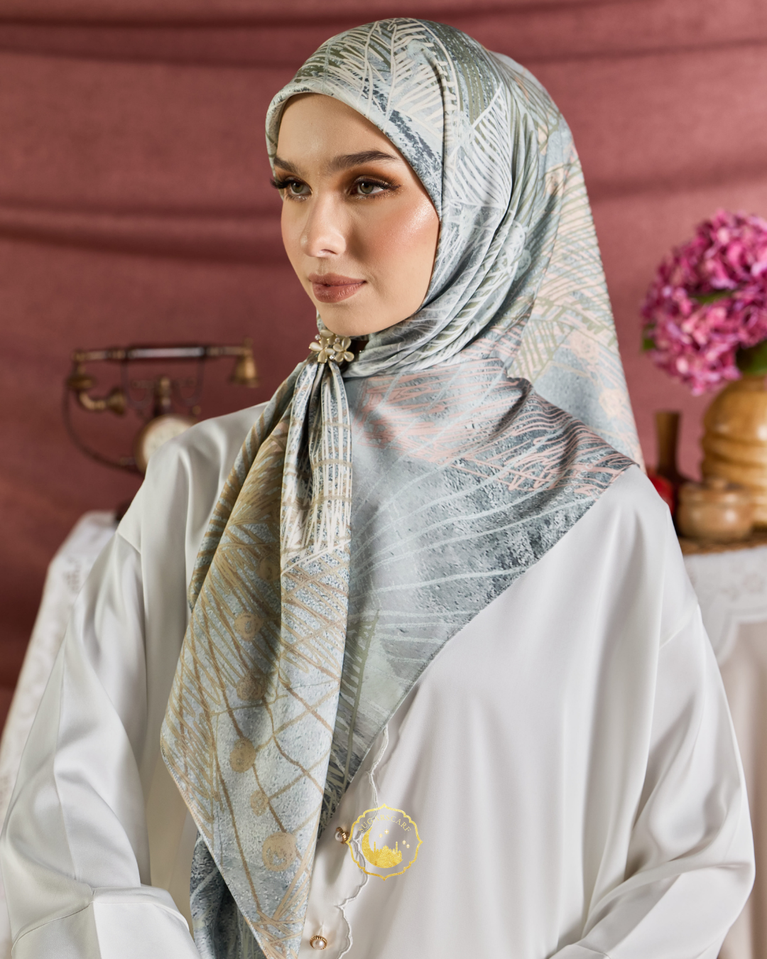 YES DEFECT (Square ) Celeste In Mixed Silk Matte Satin (Jalinan)