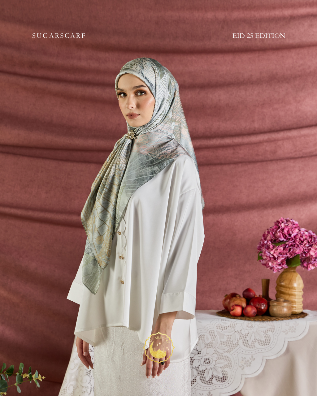 YES DEFECT (Square ) Celeste In Mixed Silk Matte Satin (Jalinan)